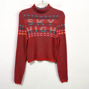 BDG Urban Outfitters Shauna Sky High Jacquard‎ Cropped Sweater Red Small Ski NEW